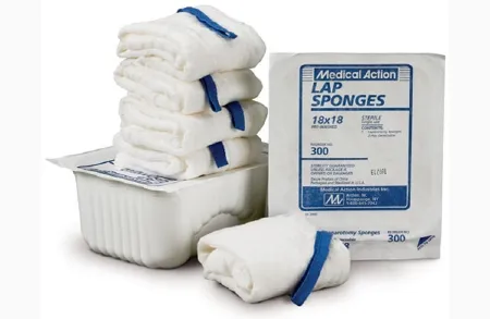 Medical Action - 307 - Surgical Laparotomy Sponge Cotton 4 X 18 Inch 5 Count Rigid Tray Sterile