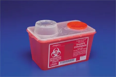 Cardinal - Monoject - 8881676434 -  Sharps Container  Red Base 17 7/10 H X 6 3/4 W X 10 1/2 D Inch Vertical Entry 3.5 Gallon