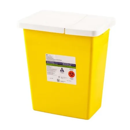 Cardinal - SharpSafety - 8985 -  Chemotherapy Waste Container  Yellow Base 17 1/2 H X 15 1/2 W X 11 D Inch Horizontal / Vertical Entry 8 Gallon