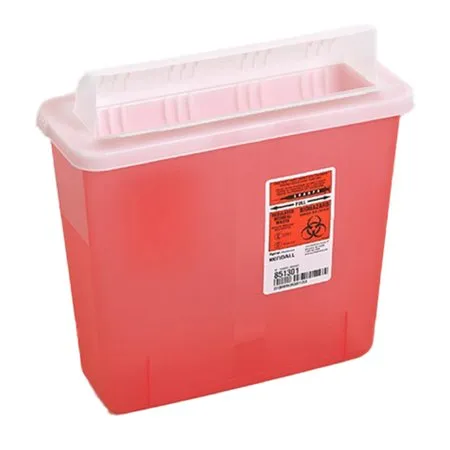 Cardinal - In-Room - 851301 - Sharps Container In-Room Translucent Red Base 11 H X 10-3/4 W X 4-3/4 D Inch Horizontal Entry 1.25 Gallon