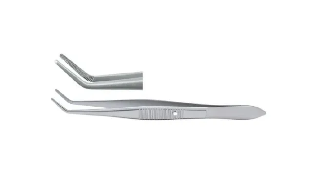 Integra Lifesciences - Miltex - 18-958 - Utility Forceps Miltex Nugent 4-1/4 Inch Length Or Grade German Stainless Steel Nonsterile Nonlocking Thumb Handle Curved Cross Serrated Jaws