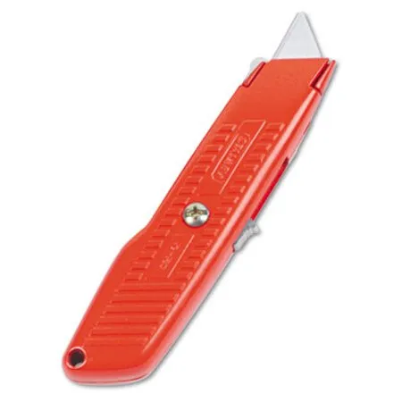 Stanley - BOS-10189C - Interlock Safety Utility Knife With Self-retracting Round Point Blade, 5.63 Metal Handle, Red Orange