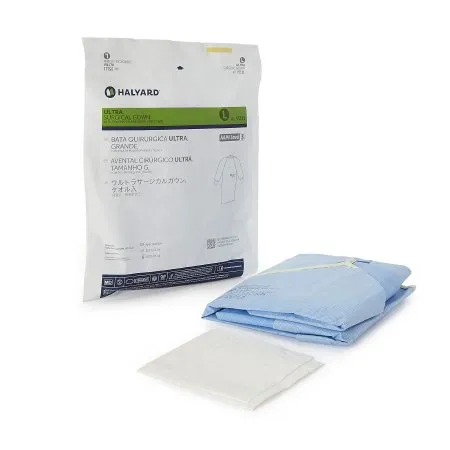 O & M Halyard - Ultra - 95111 - O&M Halyard  Non Reinforced Surgical Gown with Towel ULTRA Large Blue Sterile AAMI Level 3 Disposable