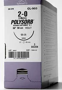 Covidien - Polysorb - L-112 - Absorbable Suture Without Needle Polysorb Polyester Braided Size 3-0