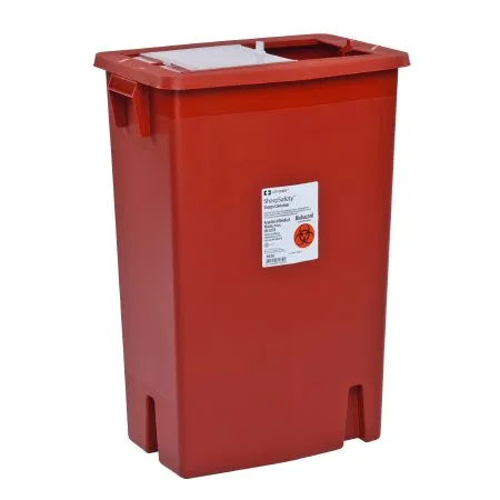 Cardinal - SharpSafety - 8935 -  Sharps Container  Red Base 18 3/4 H X 18 1/4 W X 12 3/4 D Inch Vertical Entry 12 Gallon