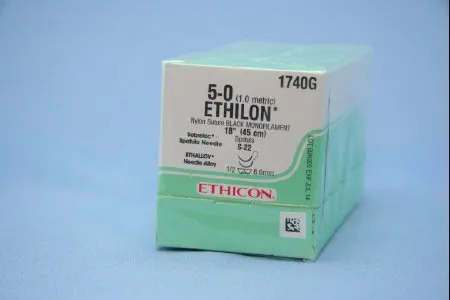 J & J Healthcare Systems - Ethilon - 1740G - Nonabsorbable Suture With Needle Ethilon Nylon S-22 1/2 Circle Spatula Needle Size 5 - 0 Monofilament