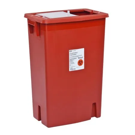 Cardinal - SharpSafety - 8938 -  Sharps Container  Red Base 26 H X 18 1/4 W X 12 3/4 D Inch Vertical Entry 18 Gallon