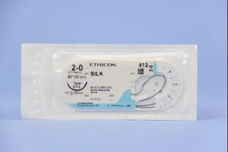 J & J Healthcare Systems - Perma-Hand - 413h - Nonabsorbable Suture With Needle Perma-Hand Silk Ct-3 1/2 Circle Taper Point Needle Size 2 - 0 Braided