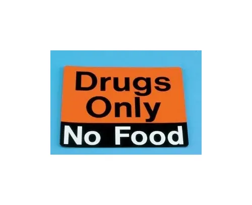 Health Care Logistics - Indeed - 2381-01 - Pre-printed Label Indeed Auxiliary Label Orange Vinyl Drugs Only No Food Black / White Safety And Instructional 3 X 3-5/8 Inch