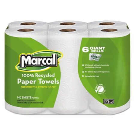 Marcal - MRC-6181CT - 100% Premium Recycled Kitchen Roll Towels, 2-ply, 11 X 5.5, White, 140/roll, 24 Rolls/carton
