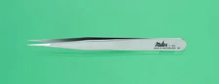Integra Lifesciences - Miltex - 17-303 - Splinter Forceps Miltex Swiss-Jeweler 4-3/4 Inch Length Surgical Grade NonMagnetic Stainless Steel NonSterile NonLocking Thumb Handle Straight Narrow Fine Tips