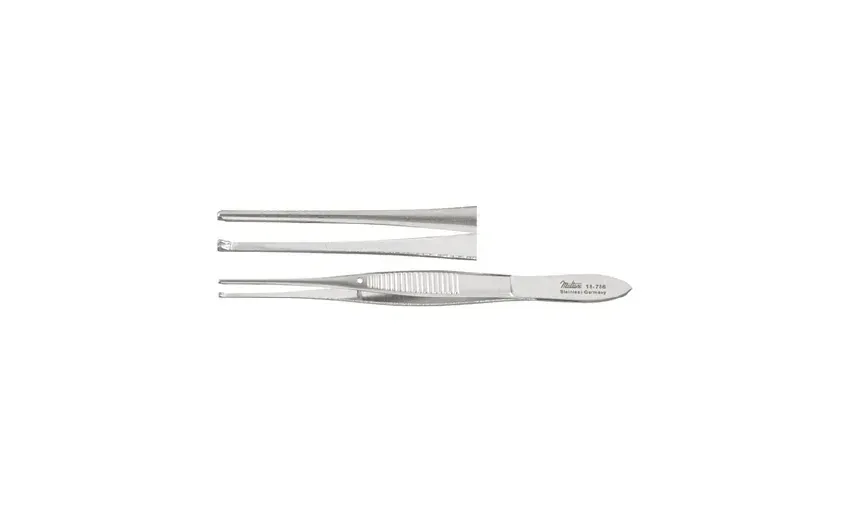 Integra Lifesciences - Miltex - 18-786 - Tissue Forceps Miltex Iris 4 Inch Length Or Grade German Stainless Steel Nonsterile Nonlocking Thumb Handle Straight Serrated Tips With 1 X 2 Teeth