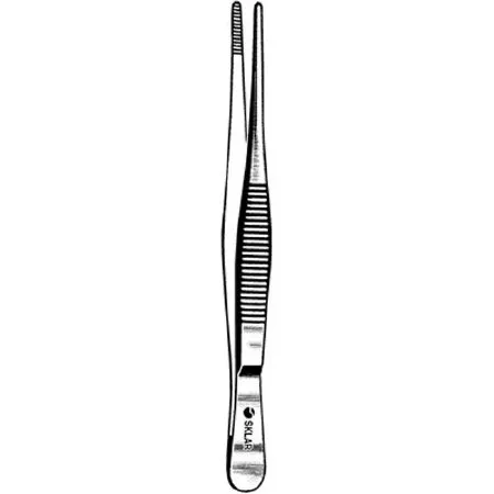 Sklar - 19-1112 - Dressing Forceps 12 Inch Length Surgical Grade Stainless Steel NonSterile NonLocking Thumb Handle Straight Serrated Tip