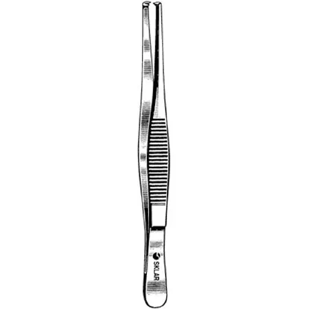 Sklar - 19-1260 - Tissue Forceps 6 Inch Length Surgical Grade Stainless Steel Nonsterile Nonlocking Thumb Handle Straight Serrated Tips With 1 X 2 Teeth