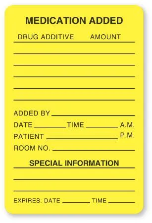 United Ad Label - UAL - ULHH503 - Pre-printed Label Ual Anesthesia Label Yellow Paper Medication Added Patient_rm_drug_amount_ Black Medication Instruction 2 X 3 Inch