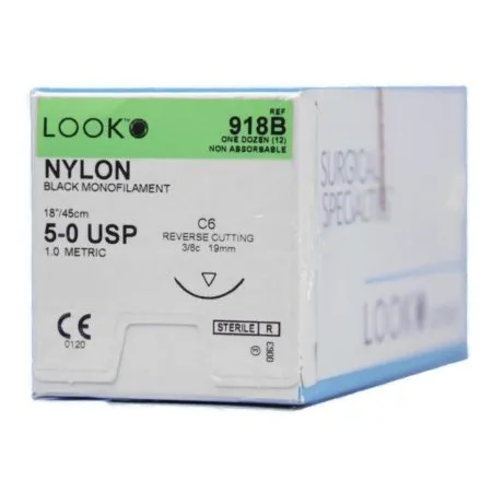 Surgical Specialties - LOOK - 918B - Nonabsorbable Suture with Needle LOOK Nylon C-6 3/8 Circle Reverse Cutting Needle Size 5 - 0 Monofilament