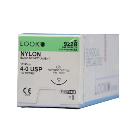 Surgical Specialties - LOOK - 922B - Nonabsorbable Suture with Needle LOOK Nylon C-6 3/8 Circle Reverse Cutting Needle Size 4 - 0 Monofilament