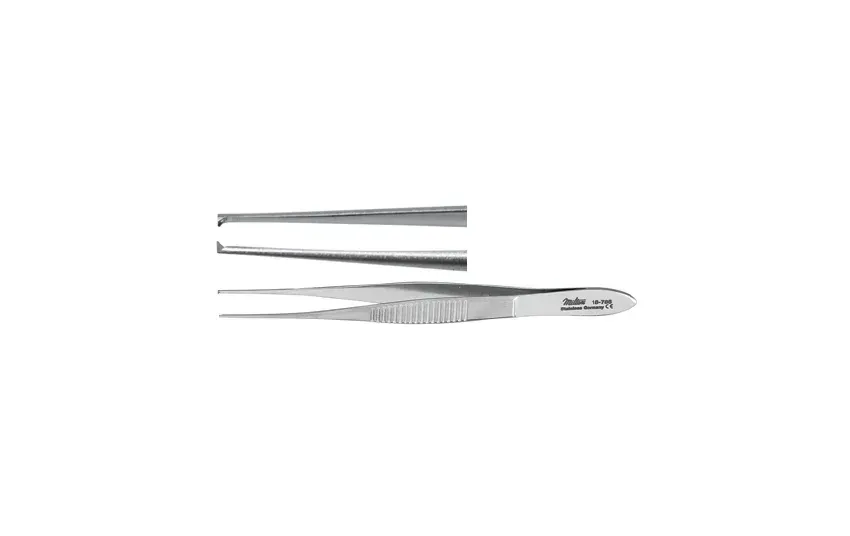 Integra Lifesciences - Miltex - 18-785 - Tissue Forceps Miltex Iris 4 Inch Length Or Grade German Stainless Steel Nonsterile Nonlocking Thumb Handle Straight Serrated Tips With 1 X 2 Teeth