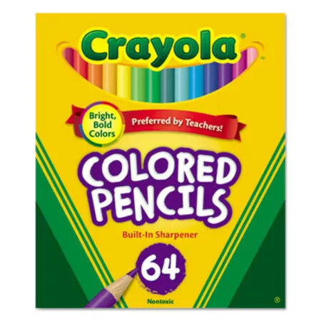 Crayola - CYO-683364 - Short Colored Pencils Hinged Top Box With Built-in Pencil Sharpener, 3.3 Mm, 2b, Assorted Lead And Barrel Colors, 64/pack