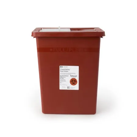Cardinal - SharpSafety - 8980S -  Sharps Container  Red Base 17 3/4 H X 11 W X 15 1/2 D Inch Vertical Entry 8 Gallon
