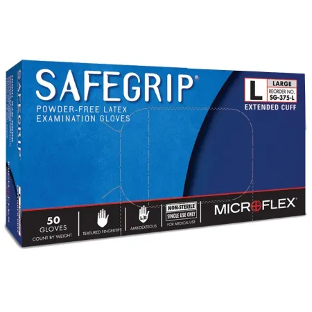 Microflex Medical - SafeGrip - SG-375-L - Exam Glove Safegrip Large Nonsterile Latex Extended Cuff Length Textured Fingertips Blue Chemo Tested