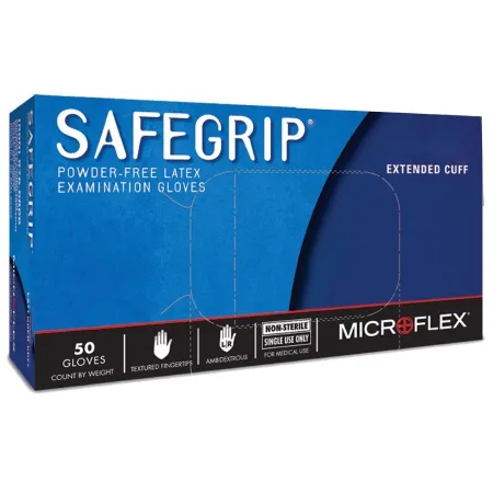 Microflex Medical - SafeGrip - SG-375-M - Exam Glove Safegrip Medium Nonsterile Latex Extended Cuff Length Textured Fingertips Blue Chemo Tested