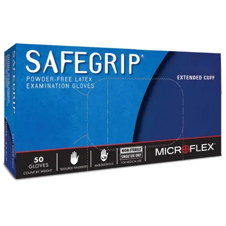 Microflex Medical - SafeGrip - SG-375-XL - Exam Glove Safegrip X-large Nonsterile Latex Extended Cuff Length Textured Fingertips Blue Chemo Tested