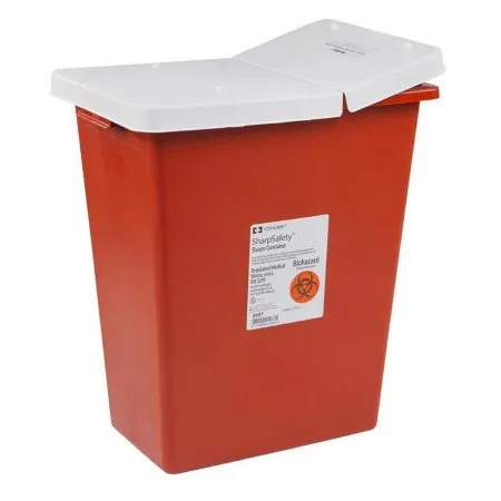 Cardinal - SharpSafety - 8933 -  Sharps Container  Red Base 18 3/4 H X 18 1/4 W X 12 3/4 D Inch Vertical Entry 12 Gallon