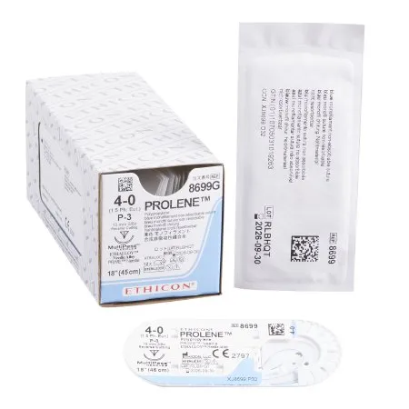 J & J Healthcare Systems - Prolene - 8699G - J&J  Nonabsorbable Suture with Needle  Polypropylene P 3 3/8 Circle Precision Reverse Cutting Needle Size 4 0 Monofilament