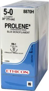 J&J - Prolene - 8870H - Nonabsorbable Suture with Needle Prolene Polypropylene RB-1 1/2 Circle Taper Point Needle Size 5 - 0 Monofilament