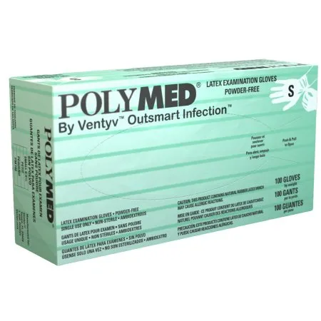 Ventyv - Polymed - PM102 - Exam Glove Polymed Small NonSterile Latex Standard Cuff Length Fully Textured Ivory Not Rated