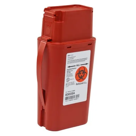 Cardinal - SharpSafety - 8303SA -  Portable Sharps Container  Red Base 8 3/4 H X 2 1/2 D X 4 1/2 W Inch Vertical Entry 0.25 Gallon