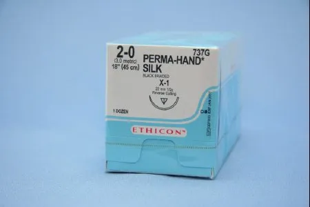 J & J Healthcare Systems - Perma-Hand - 737g - Nonabsorbable Suture With Needle Perma-Hand Silk X-1 1/2 Circle Reverse Cutting Needle Size 2 - 0 Braided