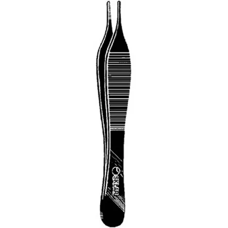 Sklar - 90-2261 - Laser Surgery Dressing Forceps Sklar Black Adson 4-3/4 Inch Length Or Grade Coated Stainless Steel Nonsterile Nonlocking Thumb Handle Straight Serrated Tips