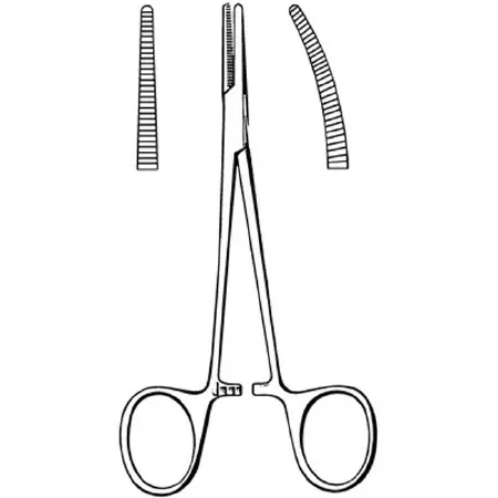 Sklar - Econo - 21-431 - Mosquito Forceps Econo Halsted 5 Inch Length Floor Grade Pakistan Stainless Steel Nonsterile Ratchet Lock Finger Ring Handle Curved Blunt Serrated Tips