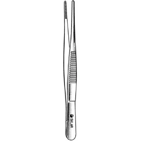Sklar - 23-2828 - Dressing Forceps 5-1/2 Inch Length Surgical Grade Stainless Steel Nonsterile Nonlocking Thumb Handle Straight Serrated Tip