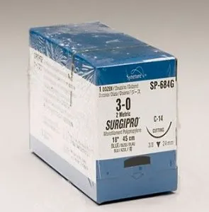 Covidien - Surgipro - SP-684G - Nonabsorbable Suture With Needle Surgipro Polypropylene C-14 3/8 Circle Reverse Cutting Needle Size 3 - 0 Monofilament
