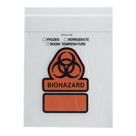 RD Plastics - B50 - Specimen Transport Bag with Document Pouch 6 X 9 Inch Zip Closure Biohazard Symbol / Storage Instructions NonSterile