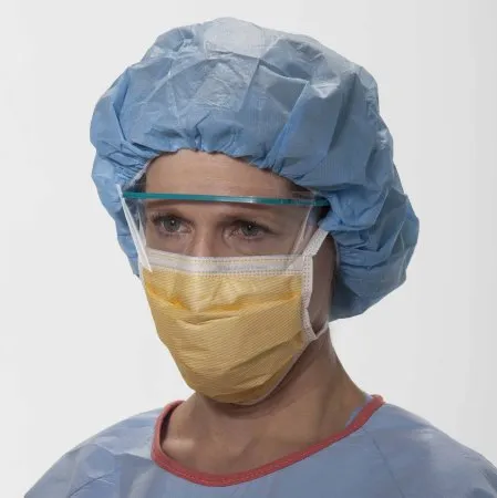 O & M Halyard - FluidShield - 48207 - O&M Halyard  Surgical Mask  Anti fog Foam Pleated Tie Closure One Size Fits Most Orange NonSterile ASTM Level 3 Adult
