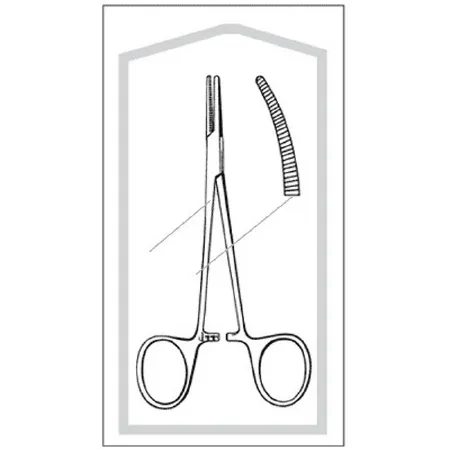 Sklar - Econo - 96-2538 - Mosquito Forceps Econo Halsted 5 Inch Length Floor Grade Pakistan Stainless Steel Sterile Ratchet Lock Finger Ring Handle Curved Serrated Tips