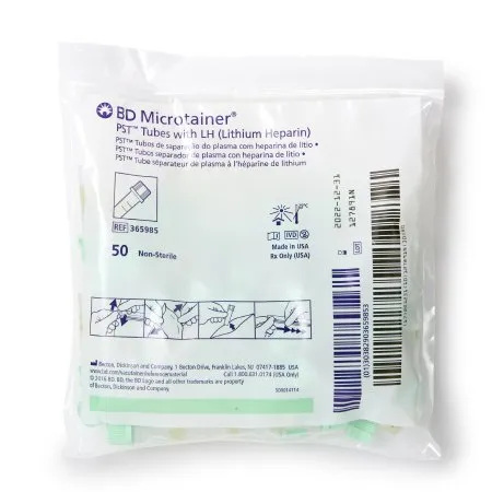 BD Becton Dickinson - BD Microtainer - 365985 -   Capillary Blood Collection Tube Lithium Heparin / Separator Gel Additive 400 µL to 600 µL BD Microgard Closure Plastic Tube