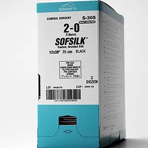 Covidien - Sofsilk - CS-390 - Nonabsorbable Suture With Needle Sofsilk Silk Gs -10 1/2 Circle Reverse Cutting Needle Size 2 - 0 Braided