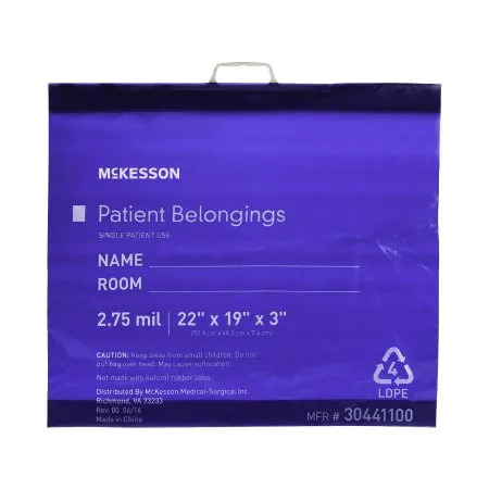 McKesson - From: 30431100 To: 30441100 - Patient Belongings Bag 3 X 19 X 22 Inch Polyethylene Snap Closure Blue