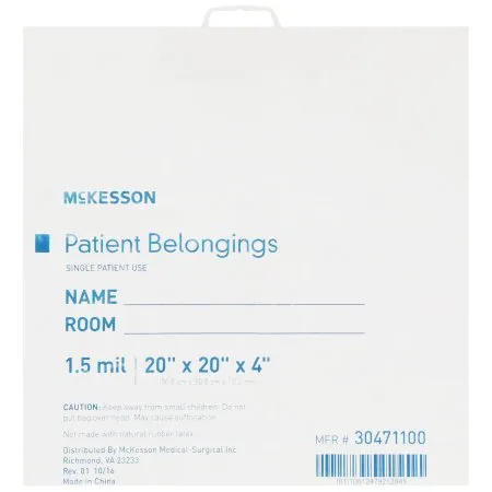 McKesson - From: 30421100 To: 30471100  Patient Belongings Bag  4 X 20 X 20 Inch Polyethylene Drawstring Closure White