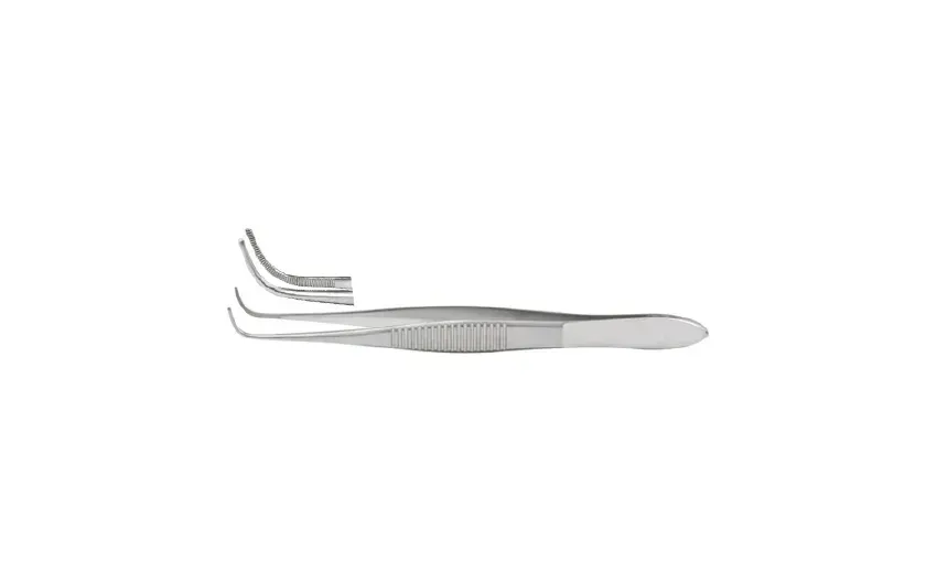 Integra Lifesciences - Miltex - 18-783 - Eye Dressing Forceps Miltex Takahashi 4 Inch Length Or Grade German Stainless Steel Nonsterile Nonlocking Thumb Handle Full Curved Serrated Tips