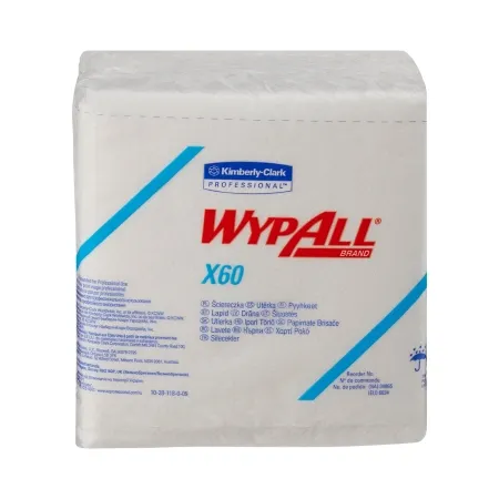 Kimberly Clark - WypAll X60 - 34865 - Task Wipe WypAll X60 Light Duty White NonSterile Cellulose / Polypropylene 12 X 12-1/2 Inch Reusable