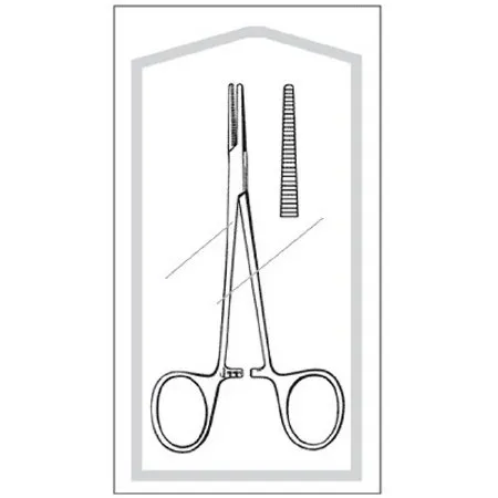 Sklar - Econo - 96-2536 - Mosquito Forceps Econo Halsted 5 Inch Length Floor Grade Pakistan Stainless Steel Sterile Ratchet Lock Finger Ring Handle Straight Serrated Tip