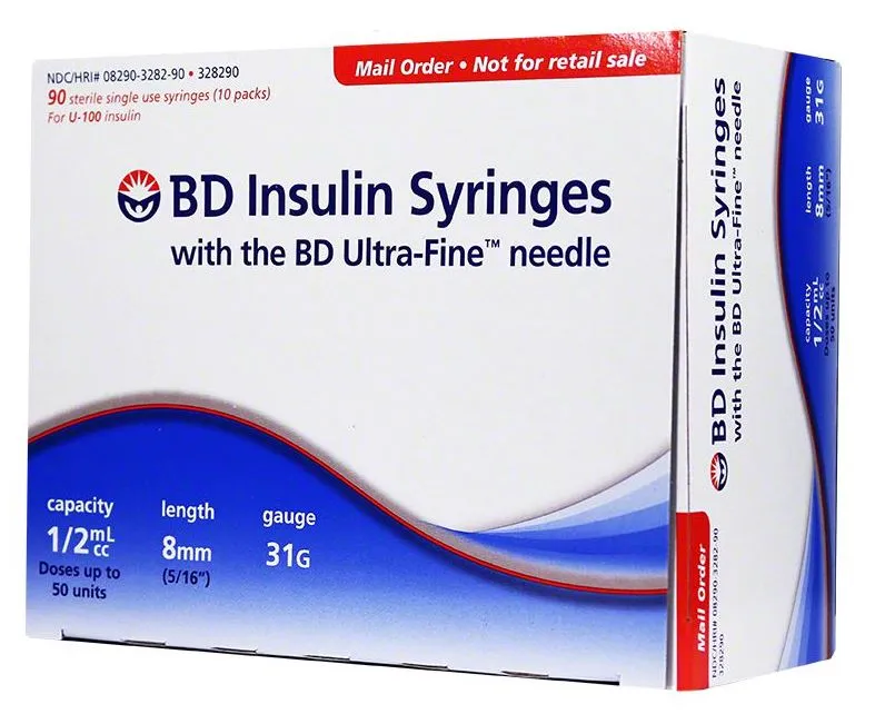 BD Ultra-Fine ins Syringes Short Needle 31G 1/2cc 5/16" 90ct