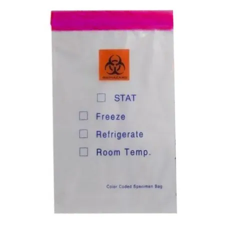 RD Plastics - Color Coded Top - From: Q606 To: Q610 -  Specimen Transport Bag with Document Pouch  6 X 9 Inch Zip Closure STAT / Biohazard Symbol / Storage Instructions NonSterile