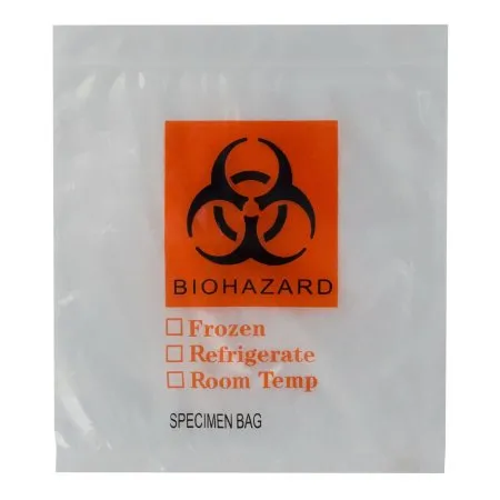 RD Plastics - Q606 - Specimen Transport Bag with Document Pouch 12 X 15 Inch Zip Closure Biohazard Symbol / Storage Instructions NonSterile